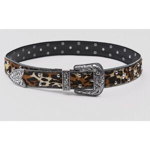 Zara Leopard Print Belt with Silver Buckle